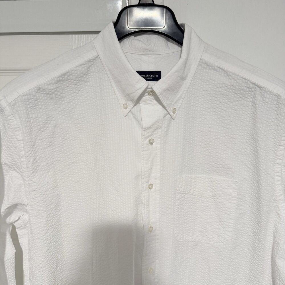 Proper Cloth Shirt Men’s Portuguese White Seersucker Long Sleeve Button Down 2XL